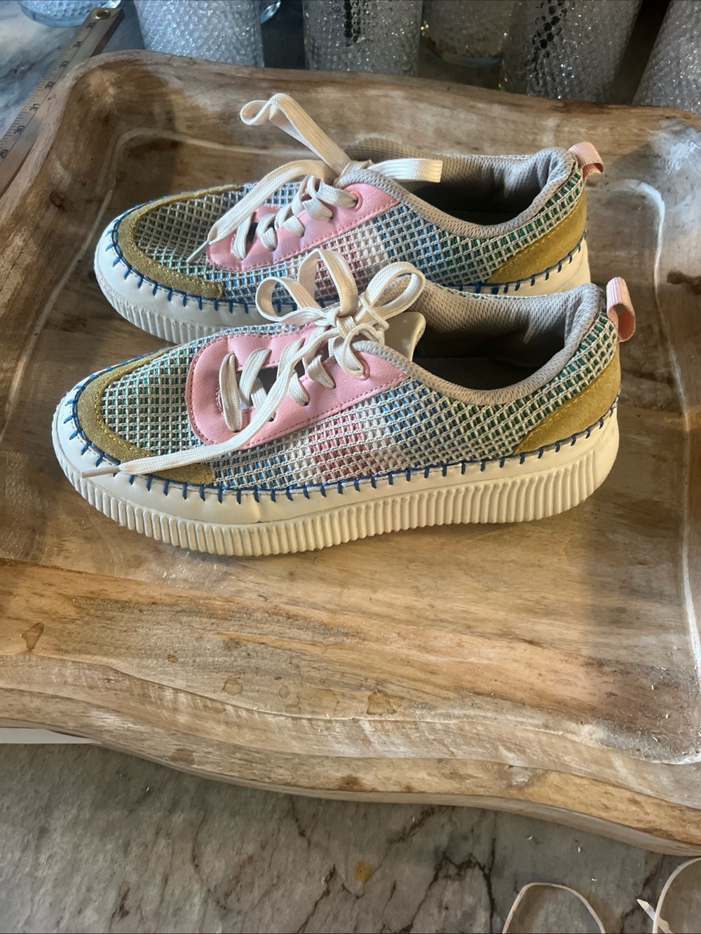 Lucky Brand White Sneakers with Pink & Blue Accents